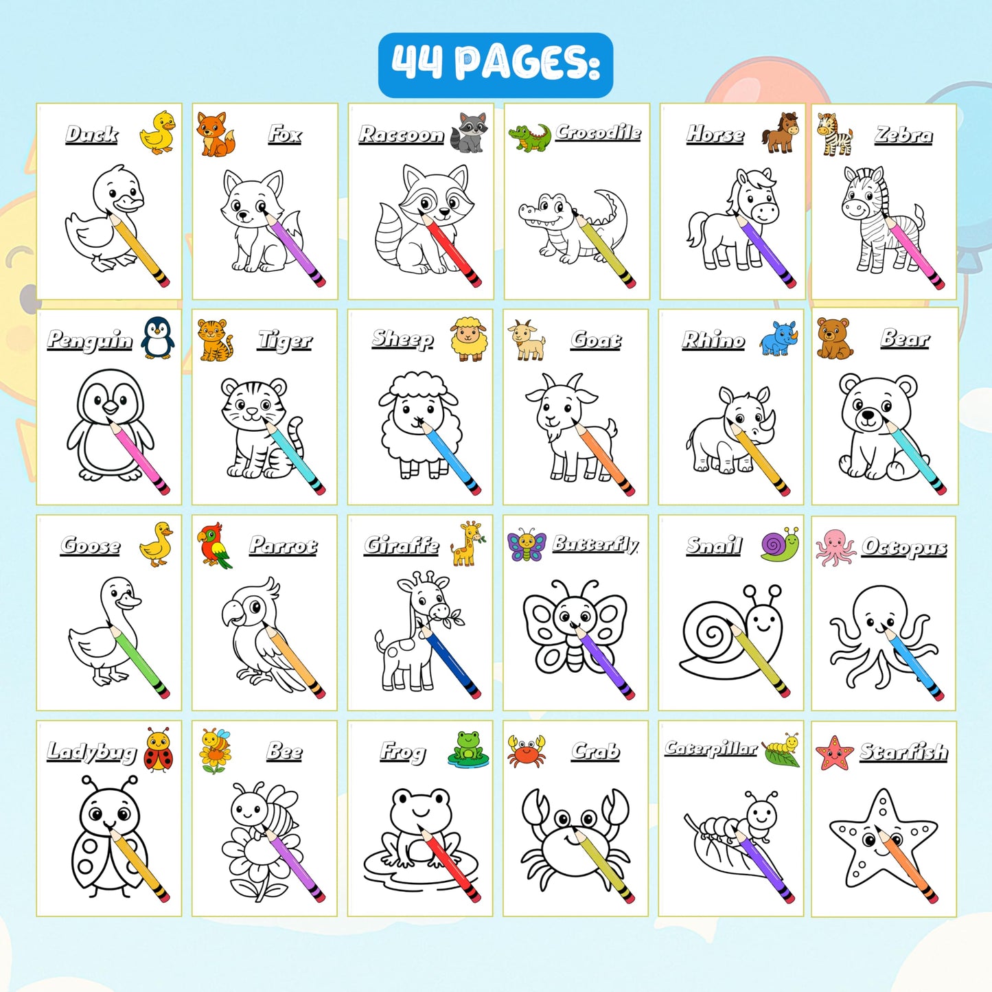 Coloring Book by Example for Toddlers Ages 2β4 | 44 Easy Animal Pages with Colored Guides | Learn to Color with Confidence | Spiral Bound | Thick 199 GSM Paper | 8.5 x 11 in