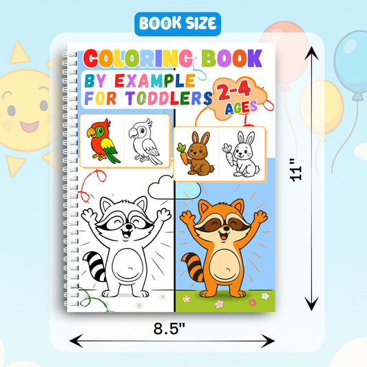 Coloring Book by Example for Toddlers Ages 2–4 | 44 Easy Animal Pages with Colored Guides | Learn to Color with Confidence | Spiral Bound | Thick 199 GSM Paper | 8.5 x 11 in
