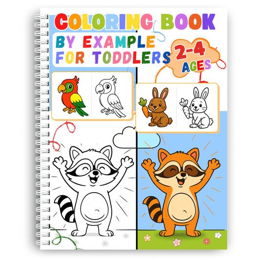 Coloring Book by Example for Toddlers Ages 2–4 | 44 Easy Animal Pages with Colored Guides | Learn to Color with Confidence | Spiral Bound | Thick 199 GSM Paper | 8.5 x 11 in