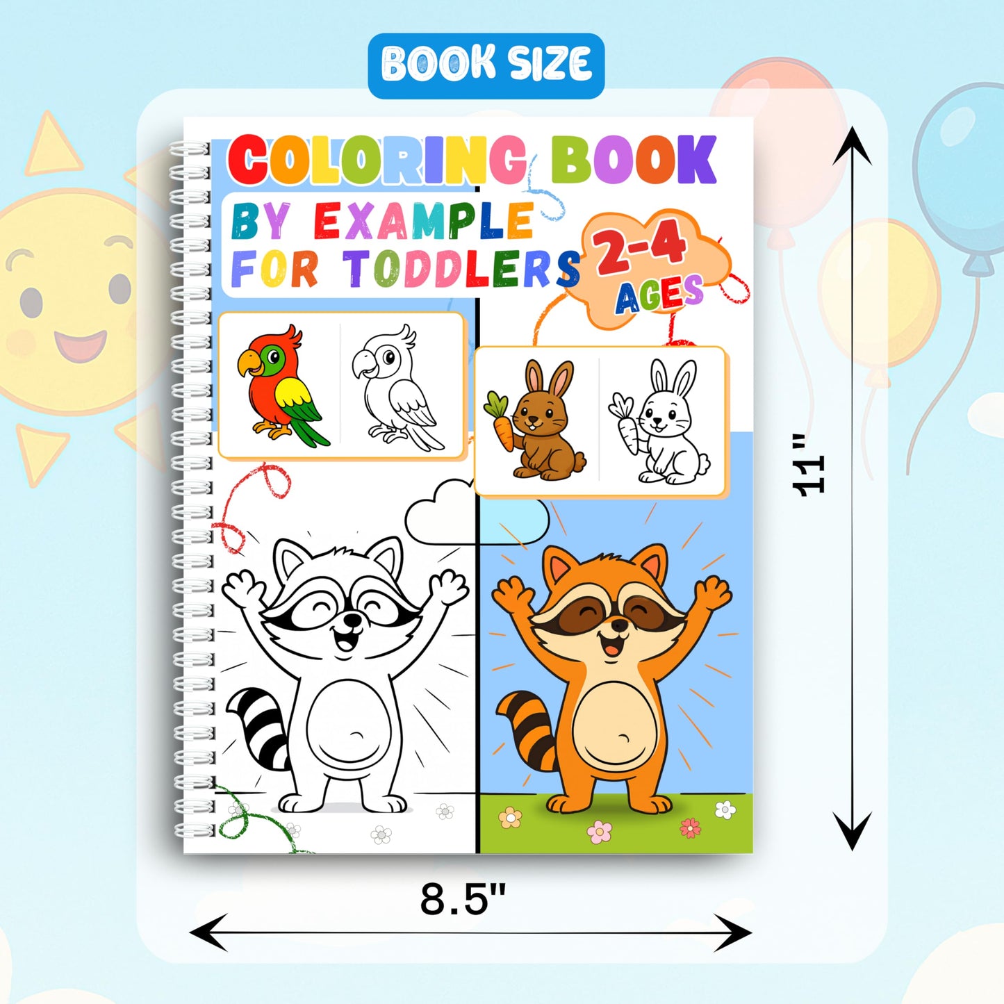 Coloring Book by Example for Toddlers Ages 2–4 | 44 Easy Animal Pages with Colored Guides | Learn to Color with Confidence | Spiral Bound | Thick 199 GSM Paper | 8.5 x 11 in