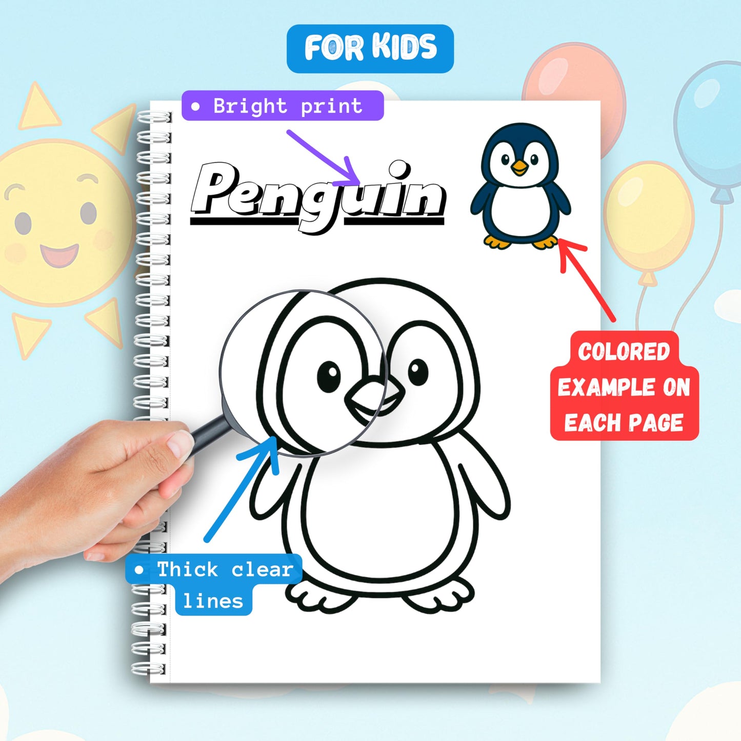 Coloring Book by Example for Toddlers Ages 2–4 | 44 Easy Animal Pages with Colored Guides | Learn to Color with Confidence | Spiral Bound | Thick 199 GSM Paper | 8.5 x 11 in